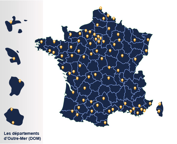 La carte de france des implatations
